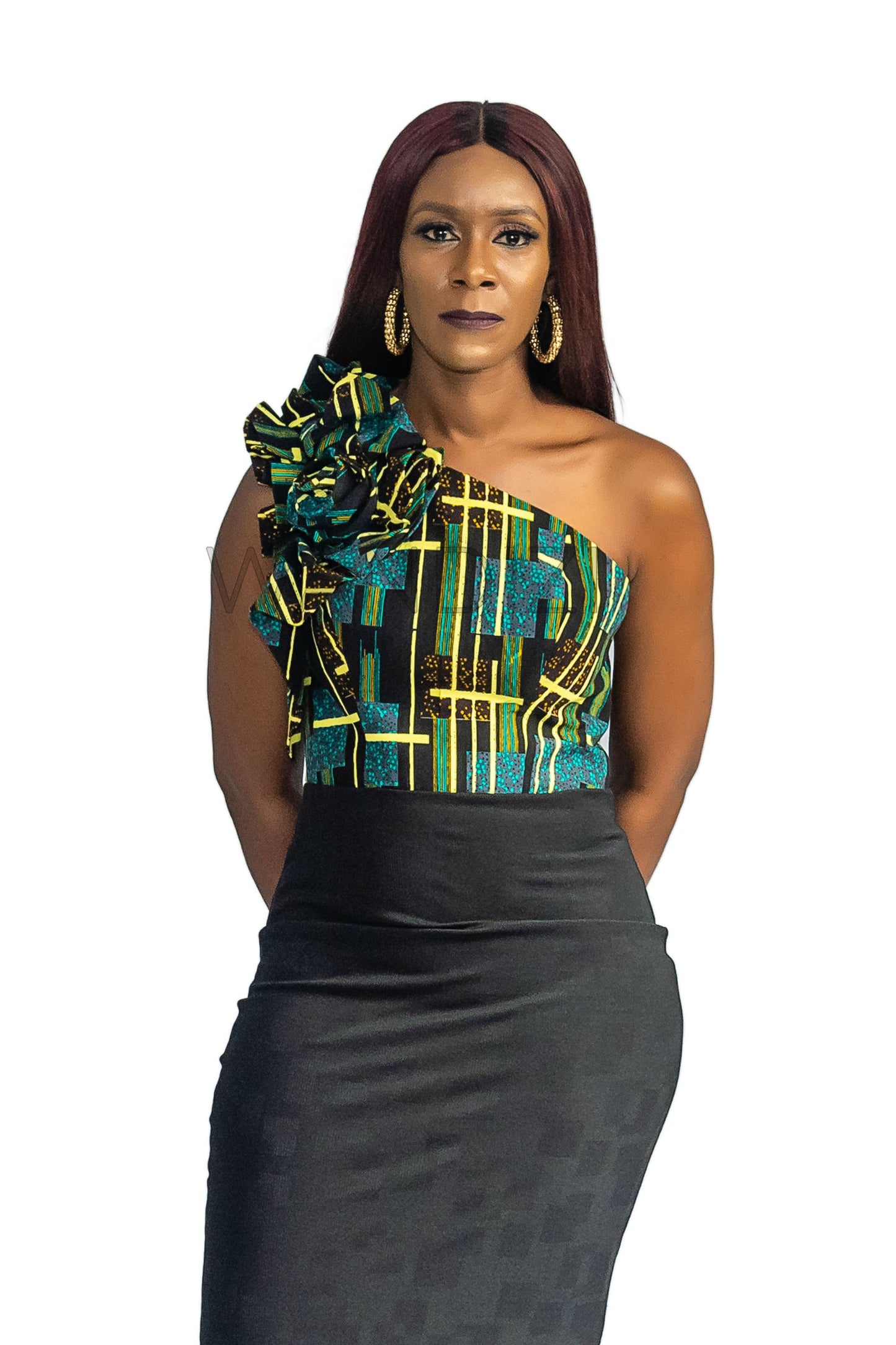 Ankara One Shoulder Rosette Lycra Mix Dress, African Print Dress, Ankara Maxi Dress