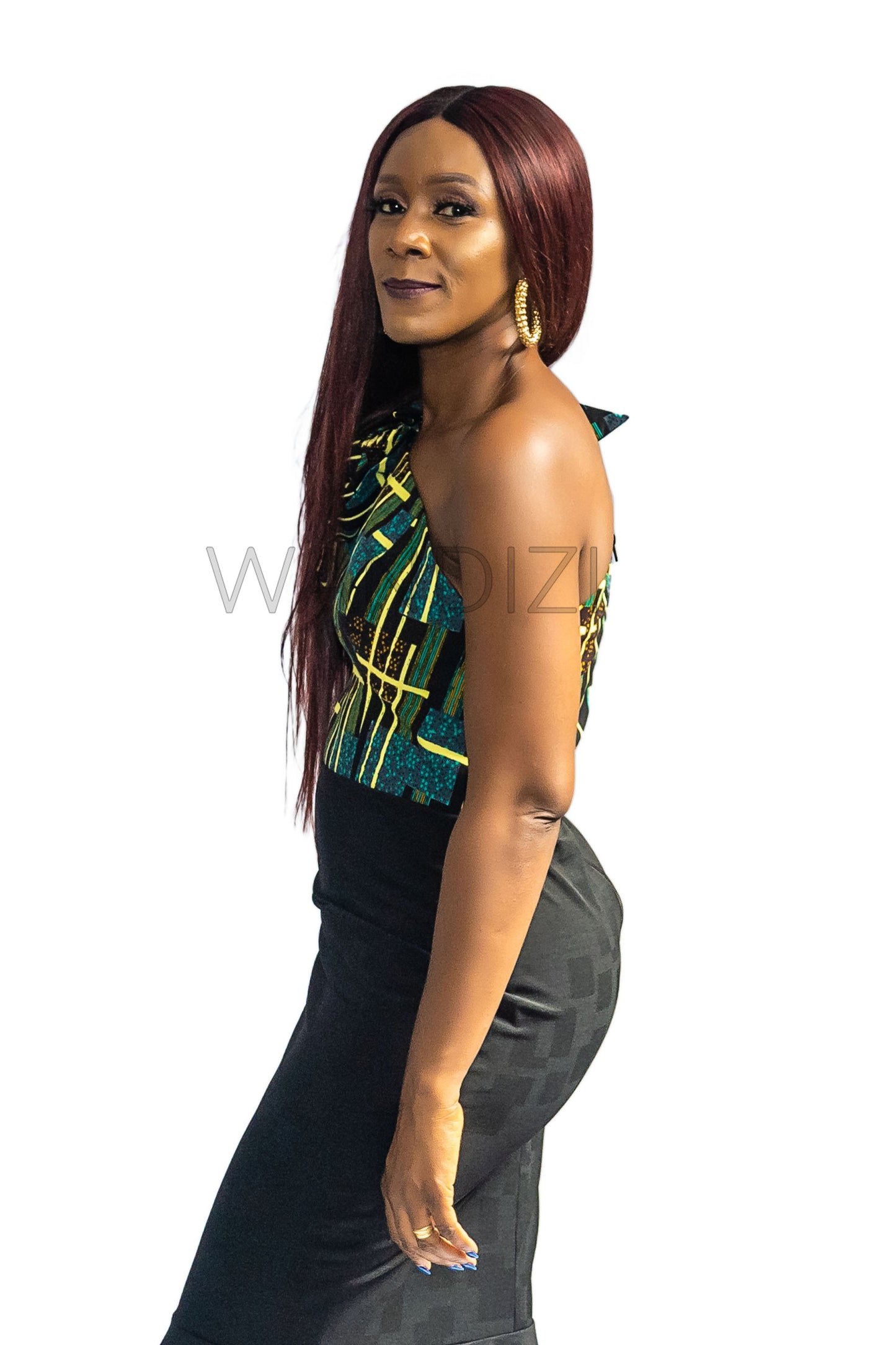 Ankara One Shoulder Rosette Lycra Mix Dress, African Print Dress, Ankara Maxi Dress
