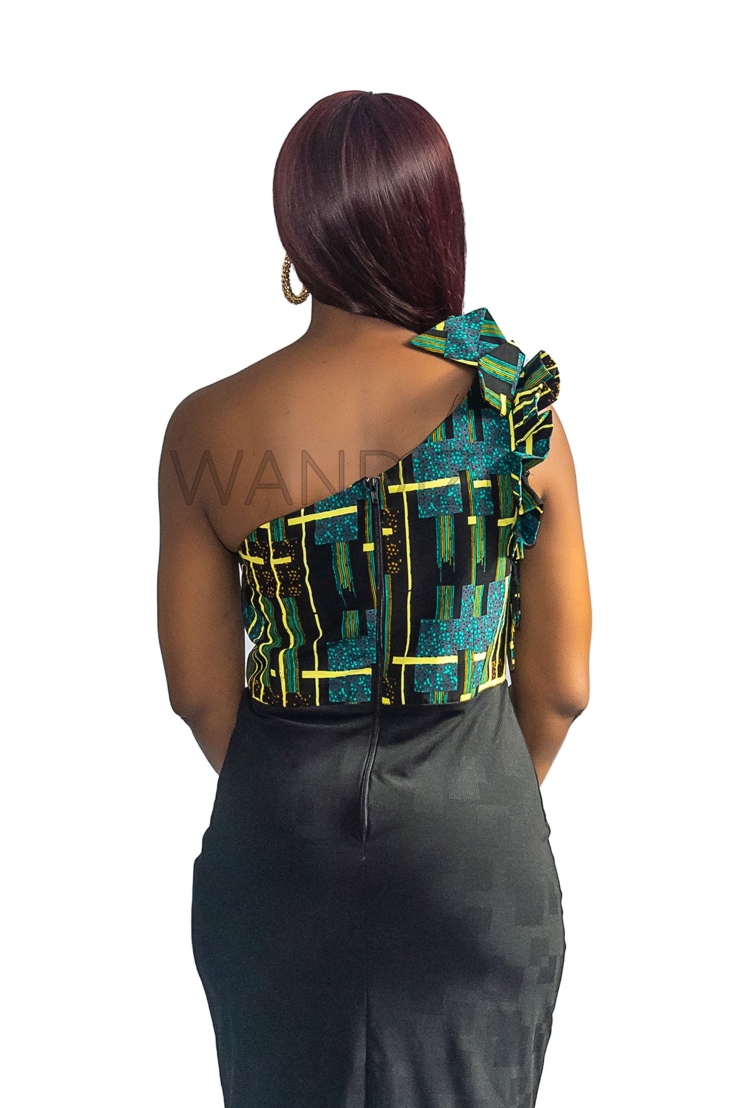 Ankara One Shoulder Rosette Lycra Mix Dress, African Print Dress, Ankara Maxi Dress