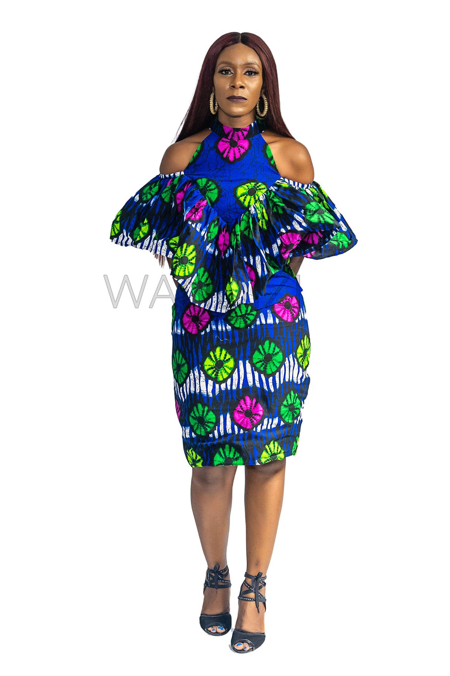 Ankara Pleated Cold Shoulder dress, Sexy dress, African Print Dress, Sheath dress