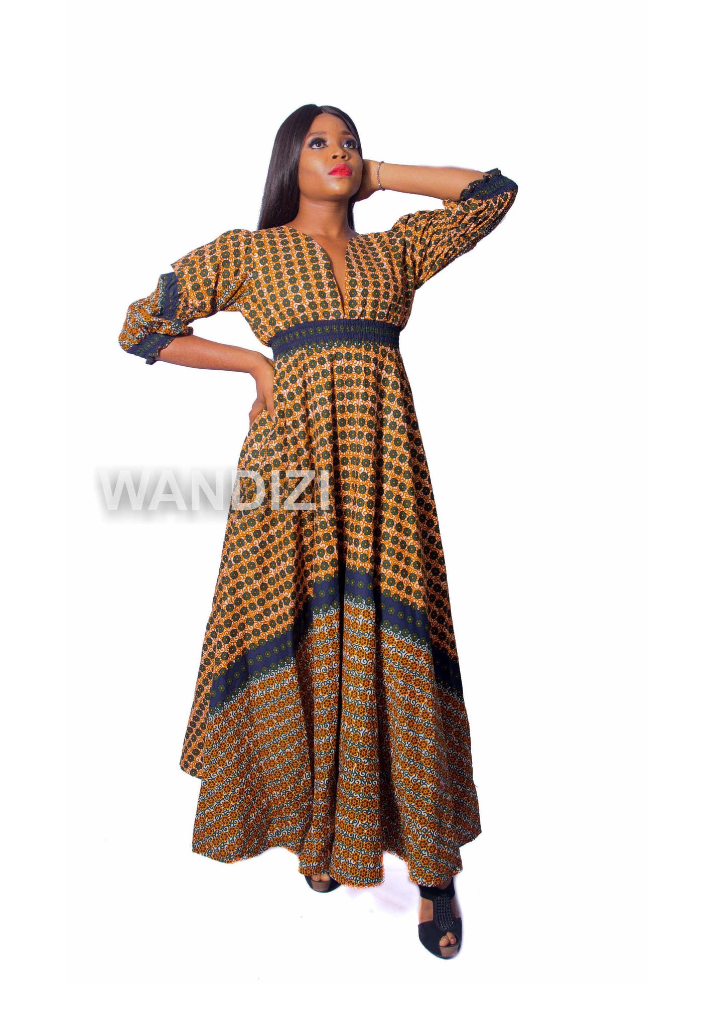 African Print Deep V-neck Maxi Dress, Ankara Long Dress, African Clothing for Women