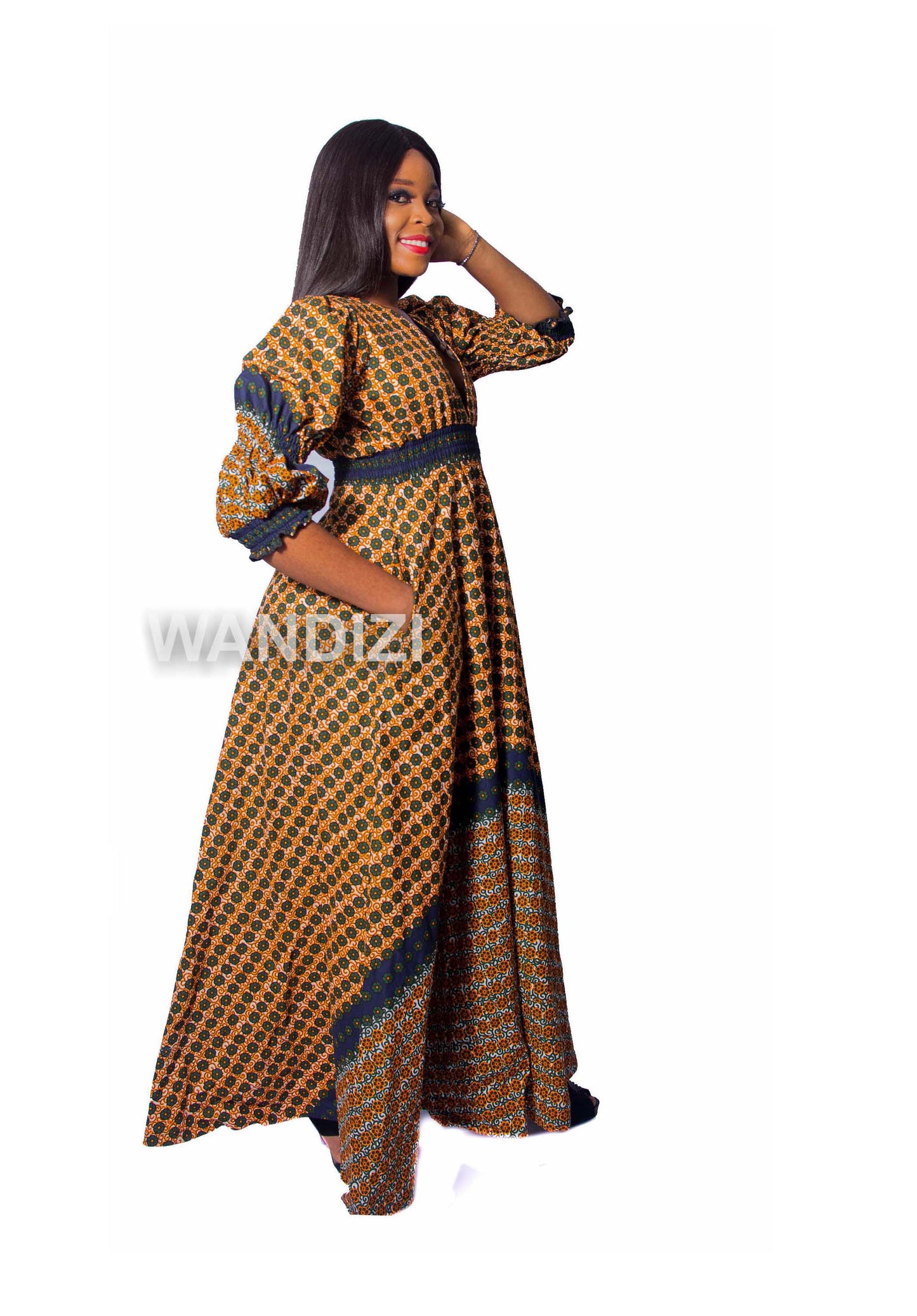 African Print Deep V-neck Maxi Dress, Ankara Long Dress, African Clothing for Women