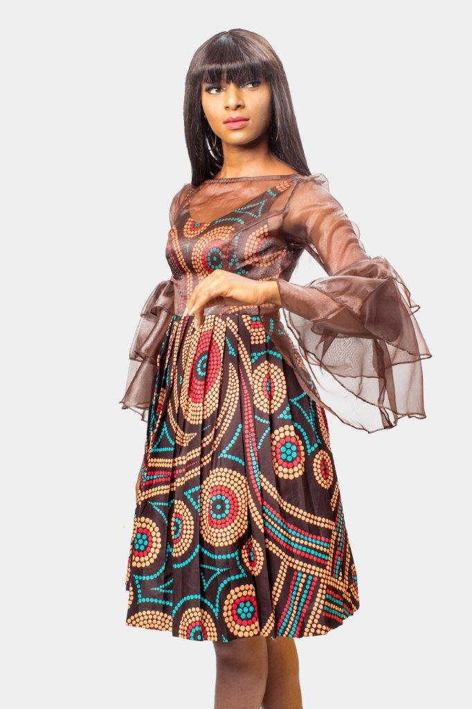 African Print Ankara and Organza Sleeved Dress, African Print Dress