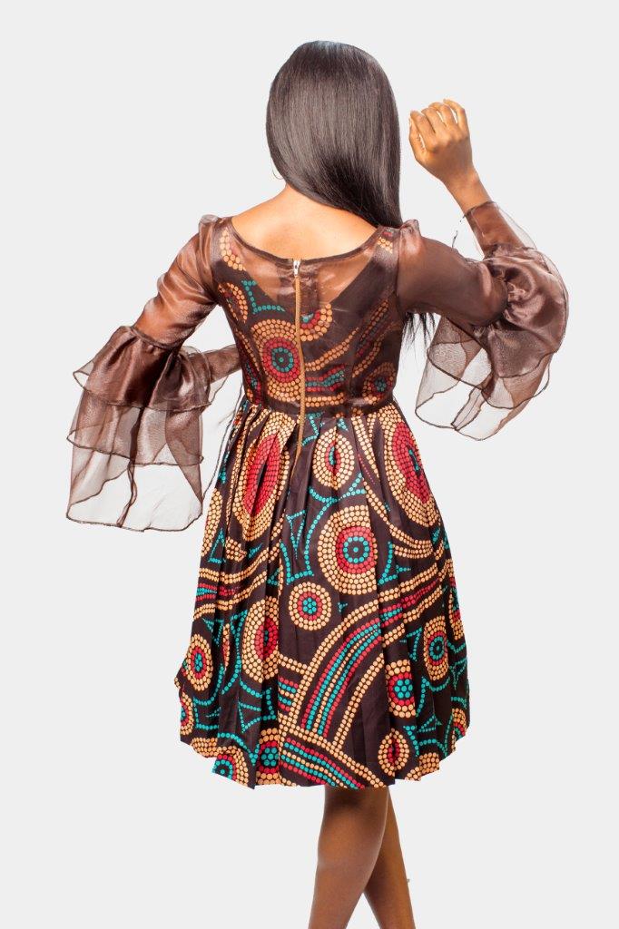 African Print Ankara and Organza Sleeved Dress, African Print Dress
