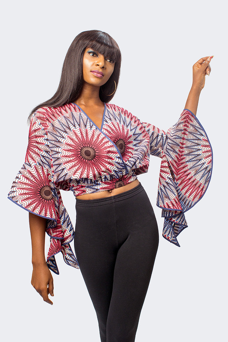 African Print Crop Top, Ankara Long Sleeve Top, African Print Wrap Top