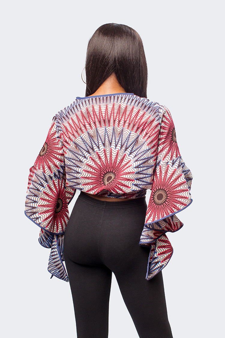 African Print Crop Top, Ankara Long Sleeve Top, African Print Wrap Top