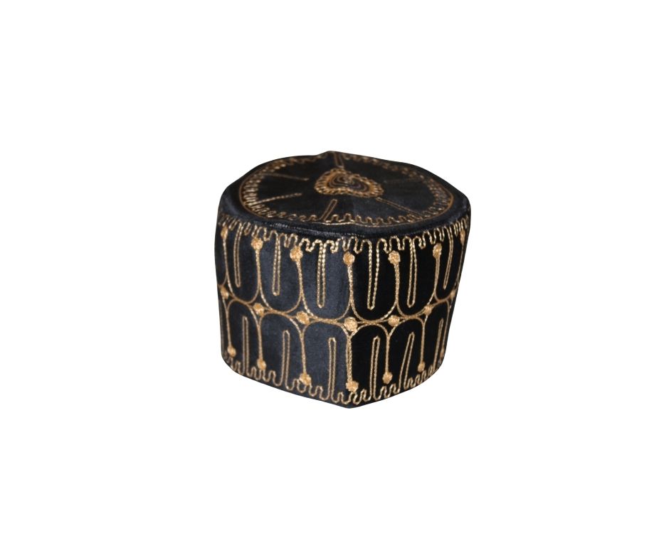 African Kufi Cap, Hausa Cap, Mallam Cap, African Mens Hat, Africa Kufi Hat, African Cap Black and Gold