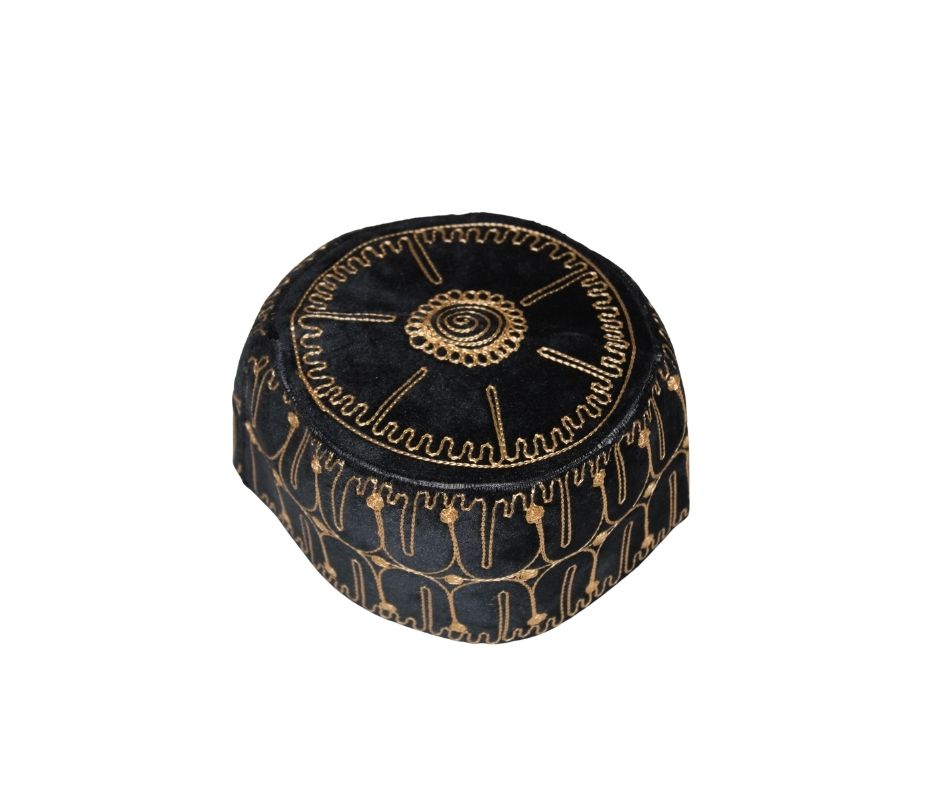 African Kufi Cap, Hausa Cap, Mallam Cap, African Mens Hat, Africa Kufi Hat, African Cap Black and Gold