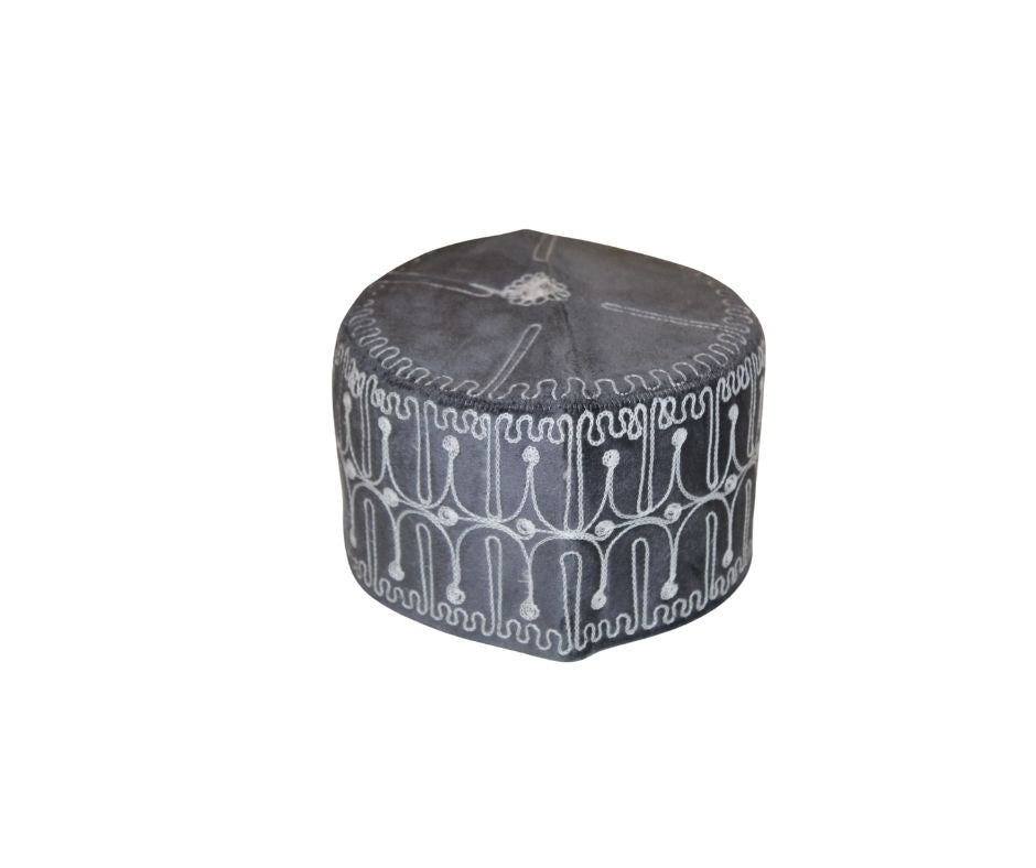 African Kufi Cap, Hausa Cap, Mallam Cap, African Mens Hat, Africa Kufi Hat, African Cap (US, Alpha, Small, Grey)