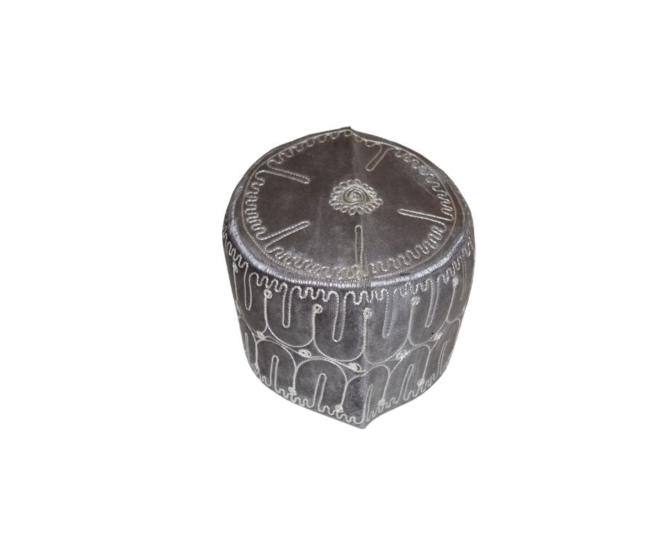 African Kufi Cap, Hausa Cap, Mallam Cap, African Mens Hat, Africa Kufi Hat, African Cap (US, Alpha, Small, Grey)