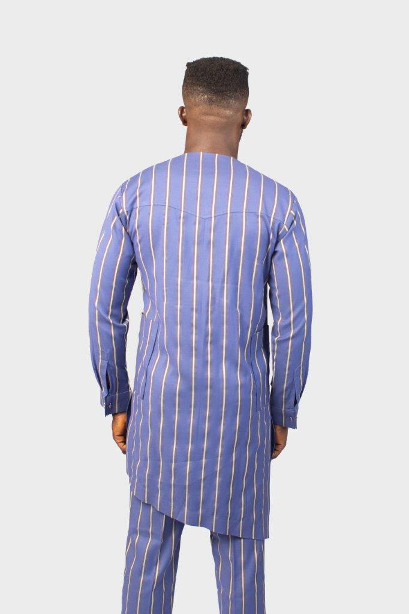 Blue Chalk Stripe African Suit