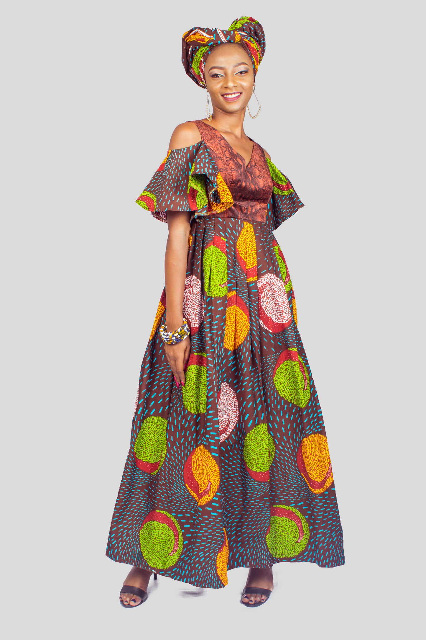 African Print Cold Shoulder Dress, Ankara Dress, Womens Clothing, African Womens Clothing