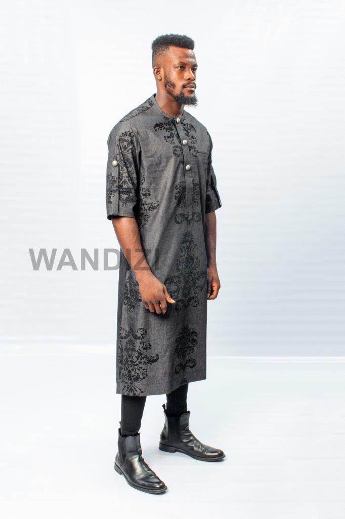 Patterned Black Jean Tunic, Mens Tunic, Mens Shirt, Mens Top
