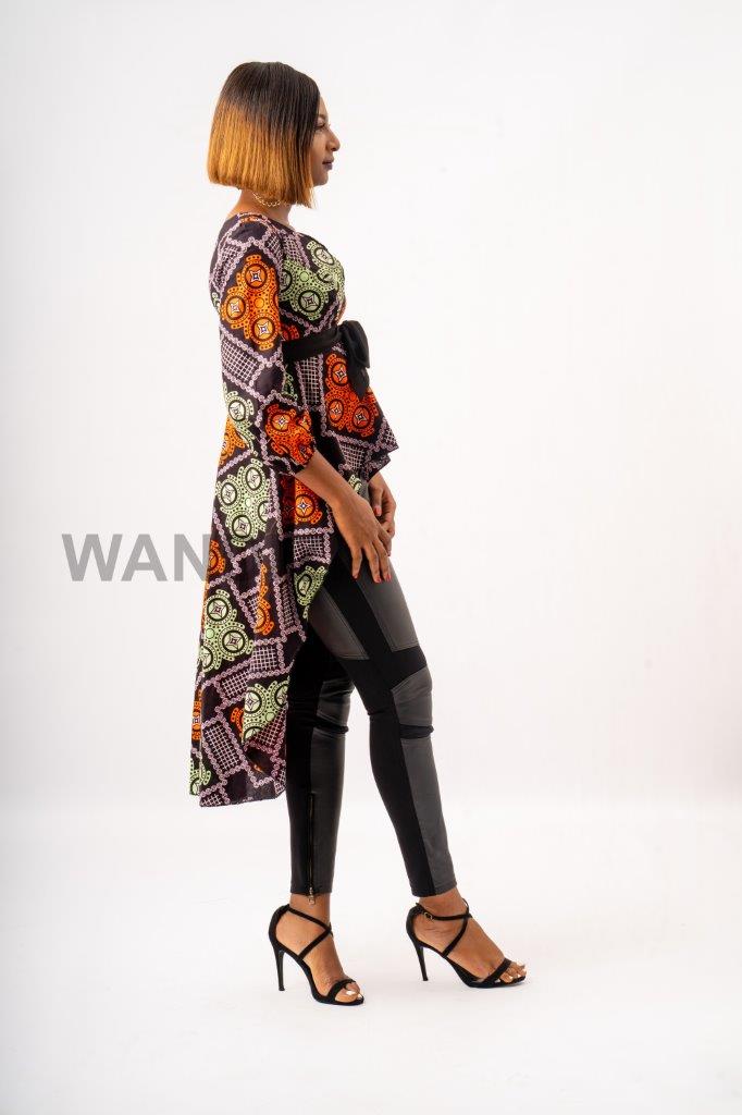 Multicoloured Asymmetrical Peplum Top, V-Neck Peplum Top, High Low Peplum Top
