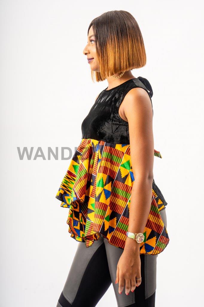 Velvet and Kente Print Hankerchief Sexy Top, Kente Top, African Print Top