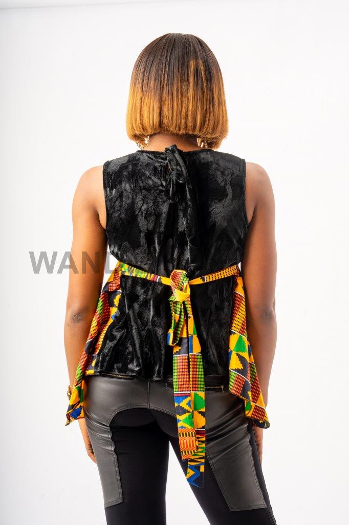 Velvet and Kente Print Hankerchief Sexy Top, Kente Top, African Print Top