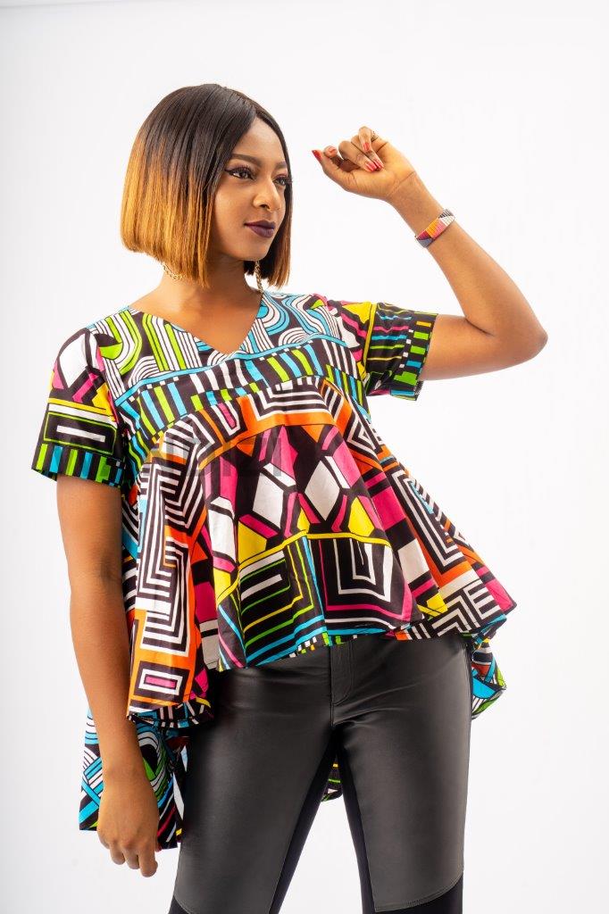 Kaleidoscope African Print Top, Multicoloured Ankara Top, African Print Top