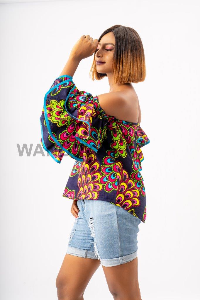 Colourful Off the shoulder Ankara Top , African Print Top, Ankara Top, Womens Clothing