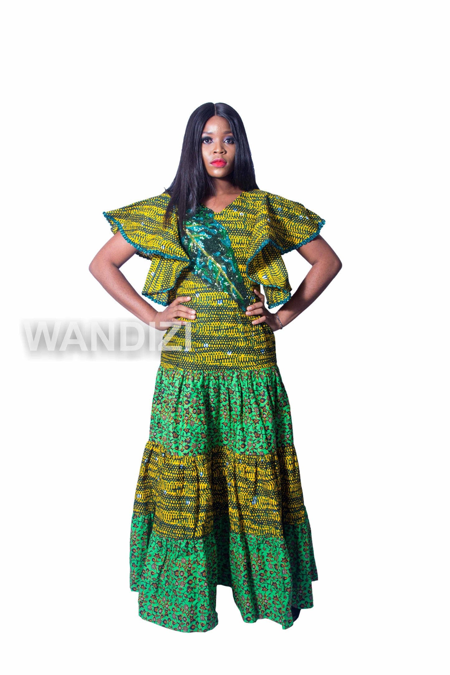 Ankara Maxi Dress with Butterfly sleeves, African Print Long Dress, Ankara Maxi Dress