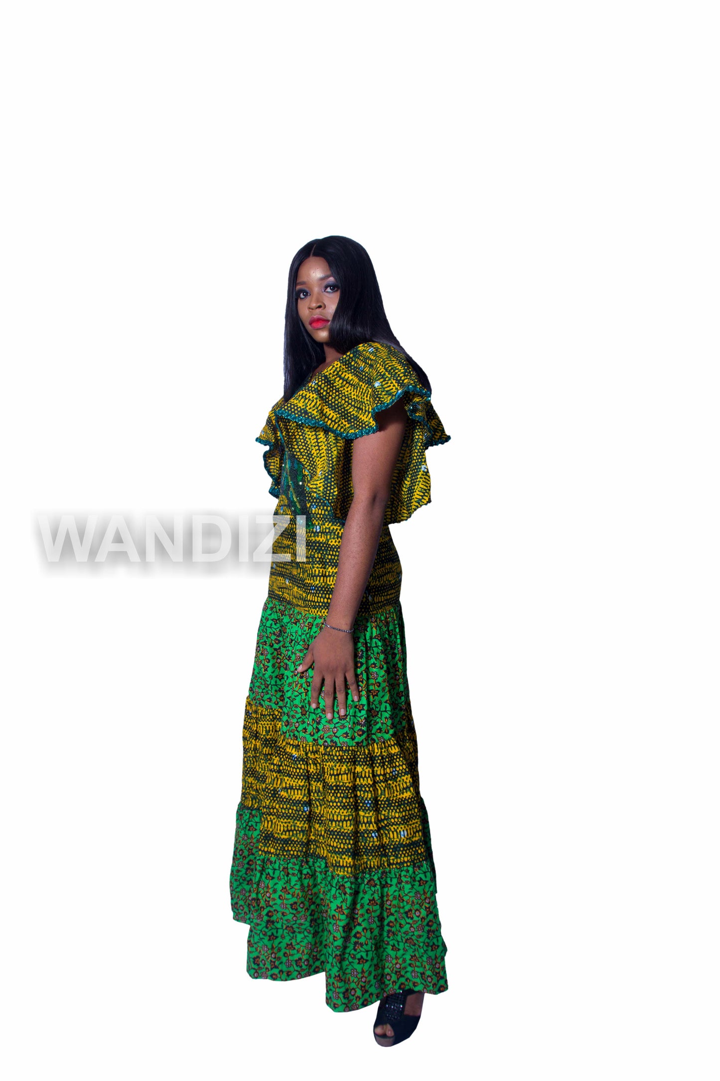 Ankara Maxi Dress with Butterfly sleeves, African Print Long Dress, Ankara Maxi Dress