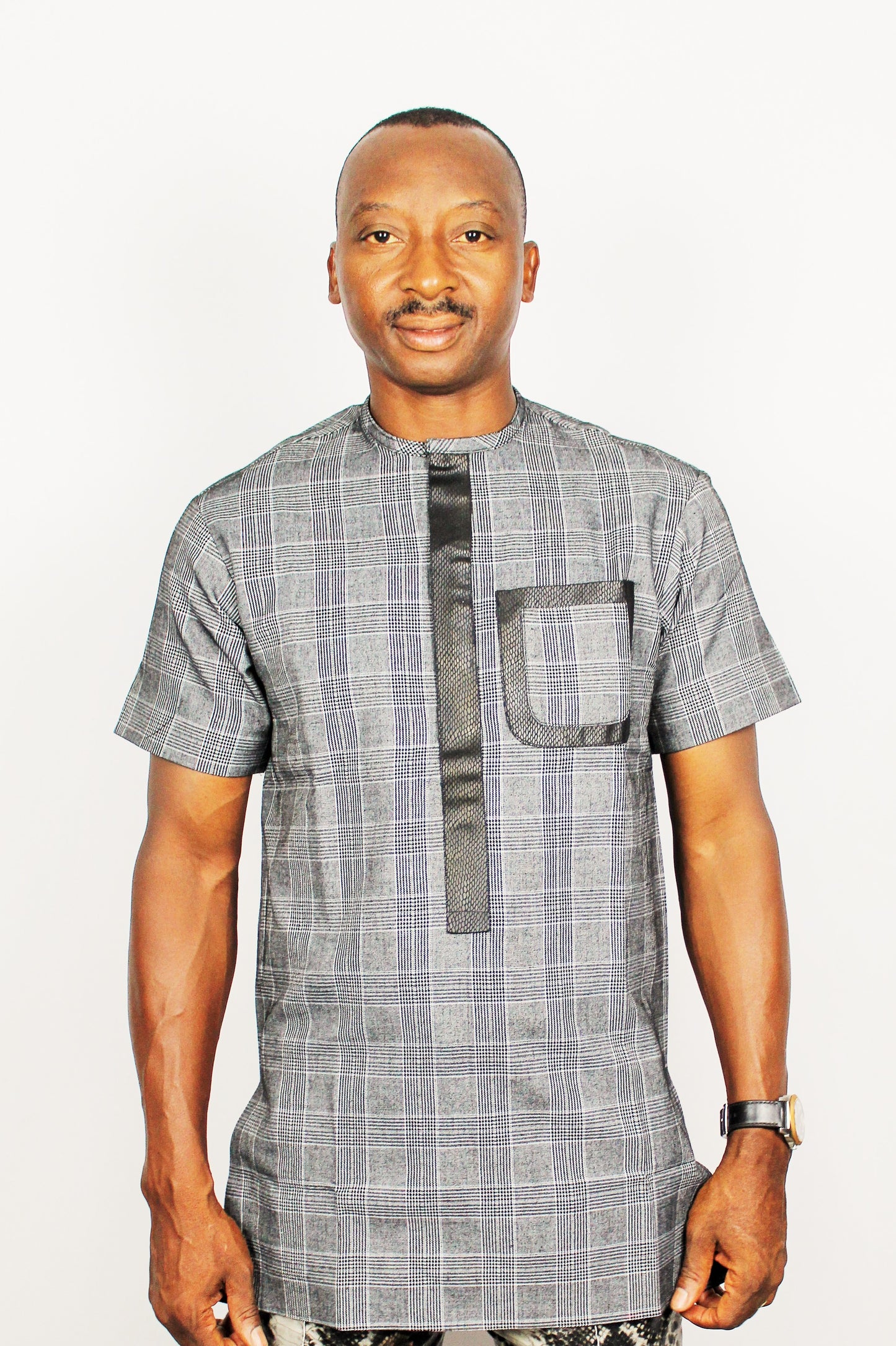 Black and White Plaid Dress Shirt, Wandizi Black and White Tartan Shirt, African Men Clothing,