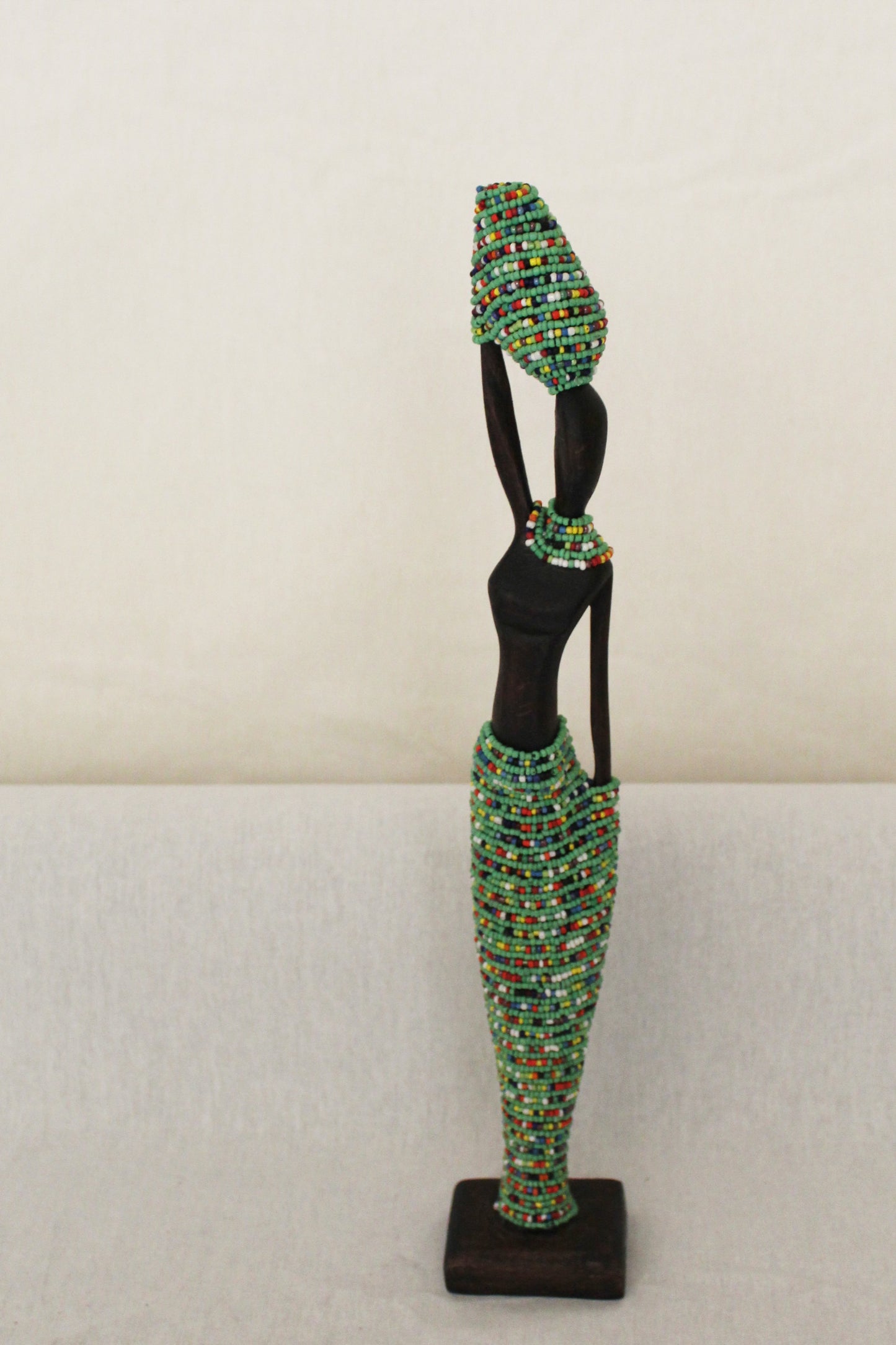 2pc Couple Beaded Wooden Figurines, African Decor, Wooden Figurines. Home Decor