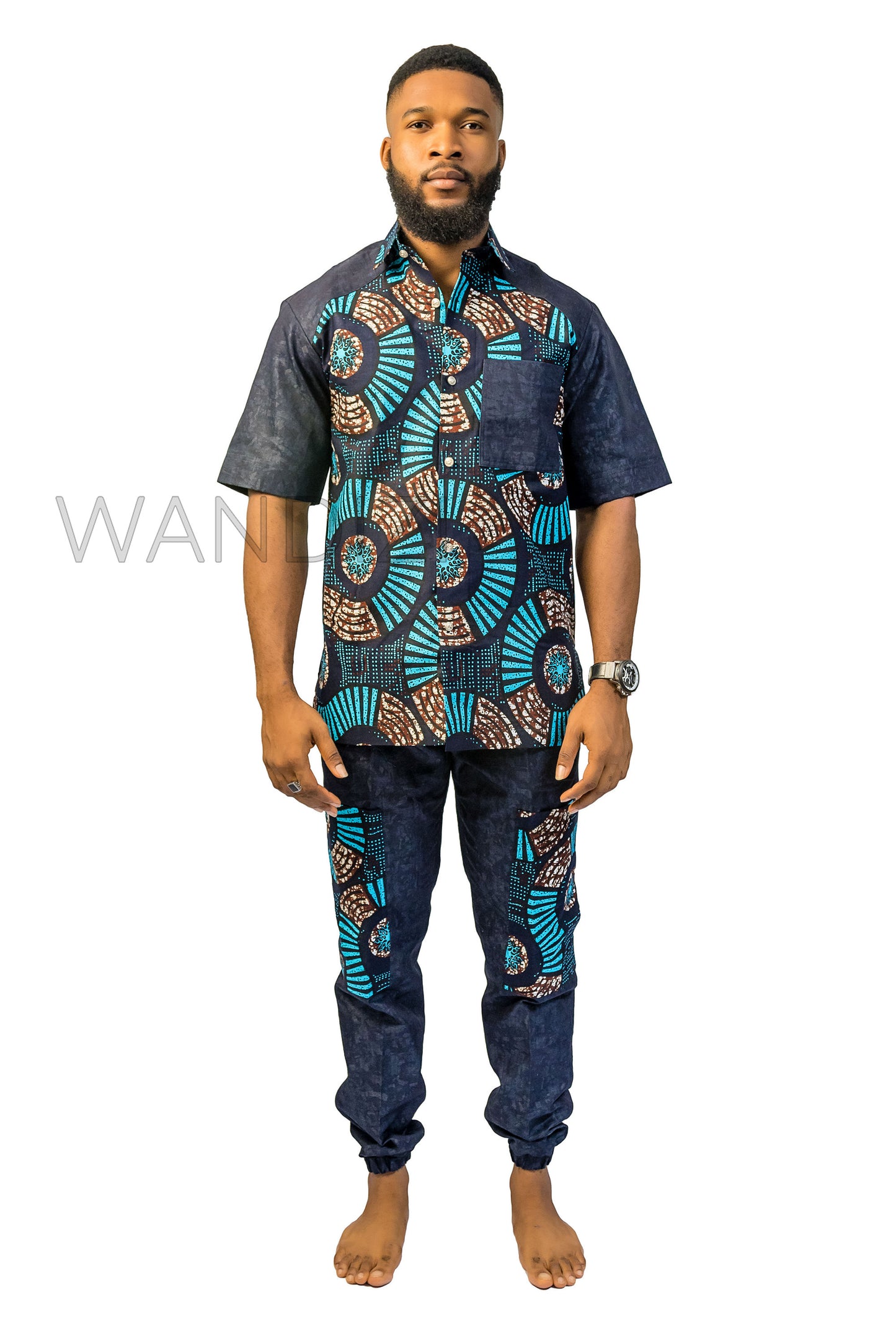 African Print Ankara Shirt with Jogger Jean Pants embellished with ankara