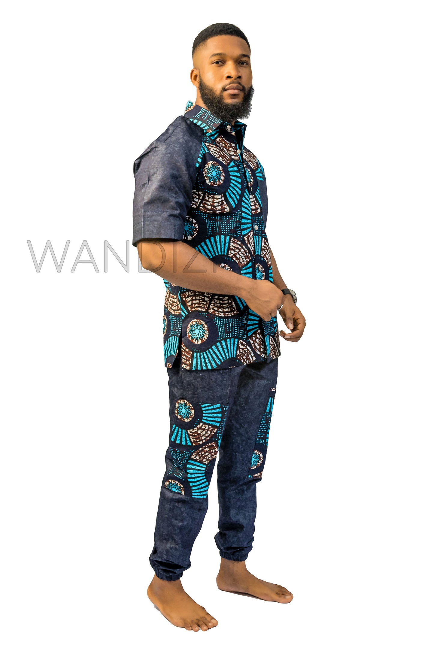 African Print Ankara Shirt with Jogger Jean Pants embellished with ankara