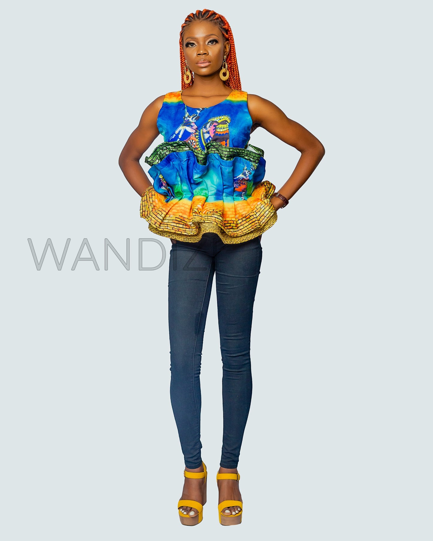 Organza Peplum Top, African Print Peplum Top, Wandizi Organza Top, African Womens Clothing