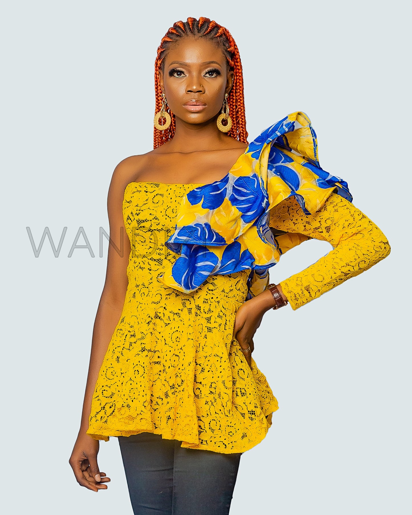 One Shoulder lace Ruffled Top, One Shoulder Ruffled Top, African Lace Top