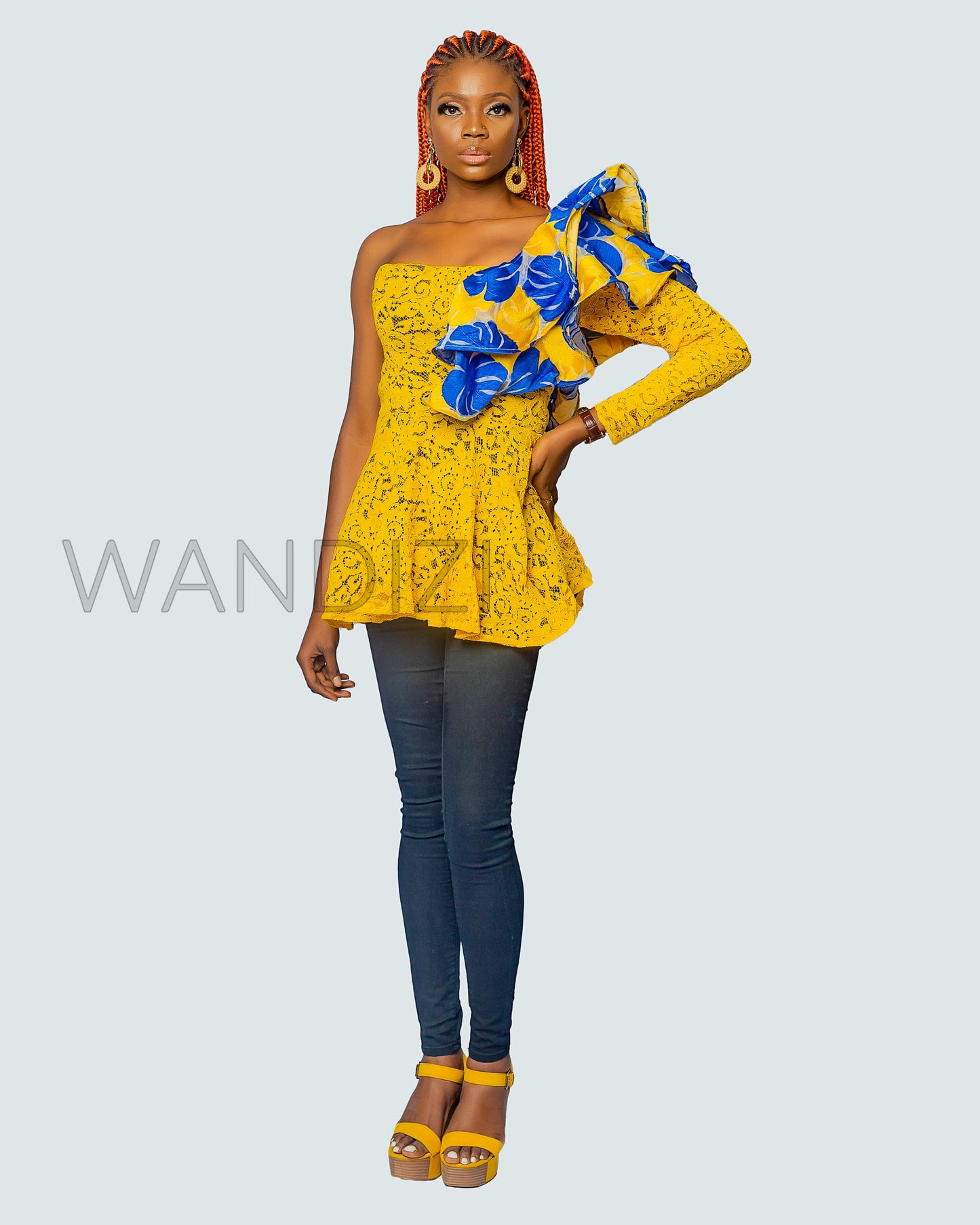 One Shoulder lace Ruffled Top, One Shoulder Ruffled Top, African Lace Top