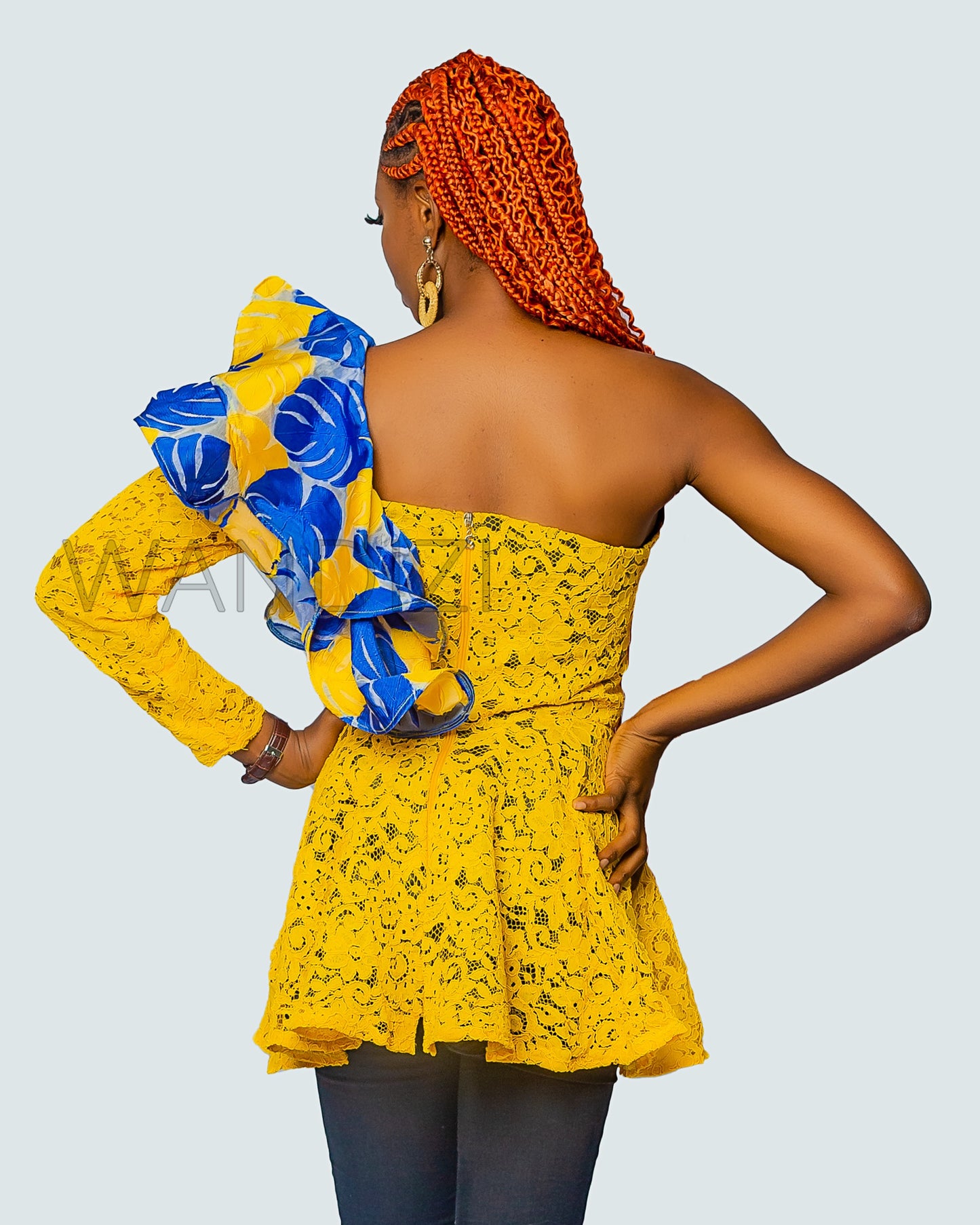 One Shoulder lace Ruffled Top, One Shoulder Ruffled Top, African Lace Top