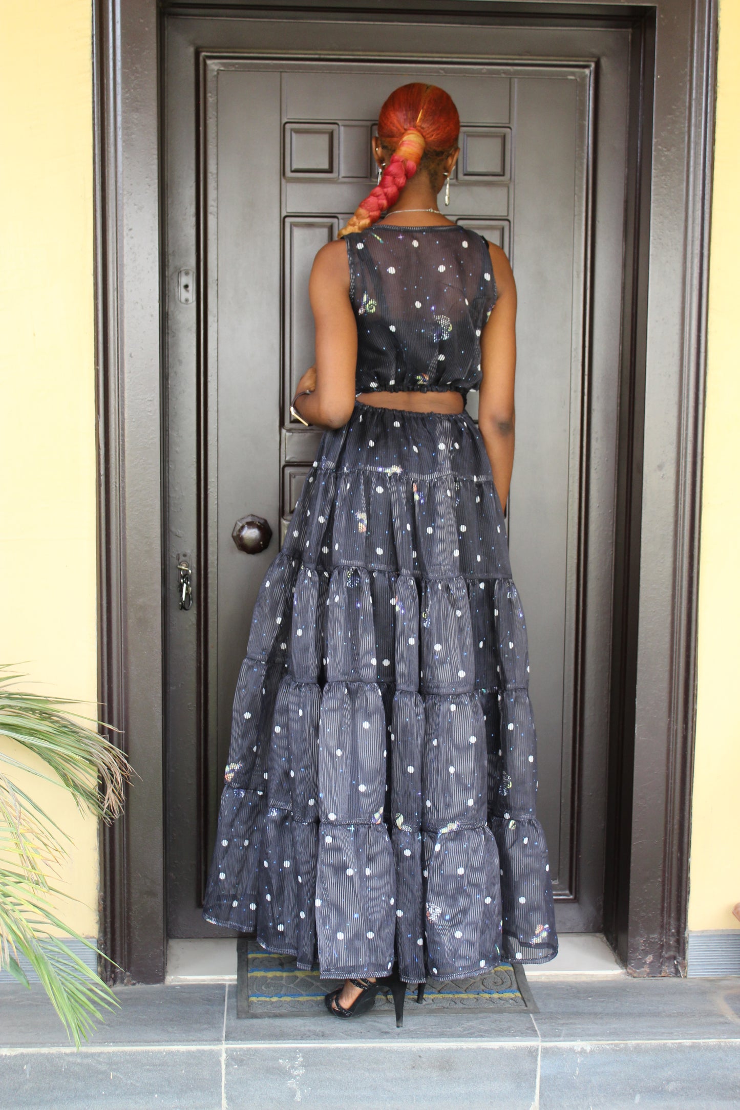 Tiered Dress with cut out back, Tiered Maxi Dress, Wandizi long dress