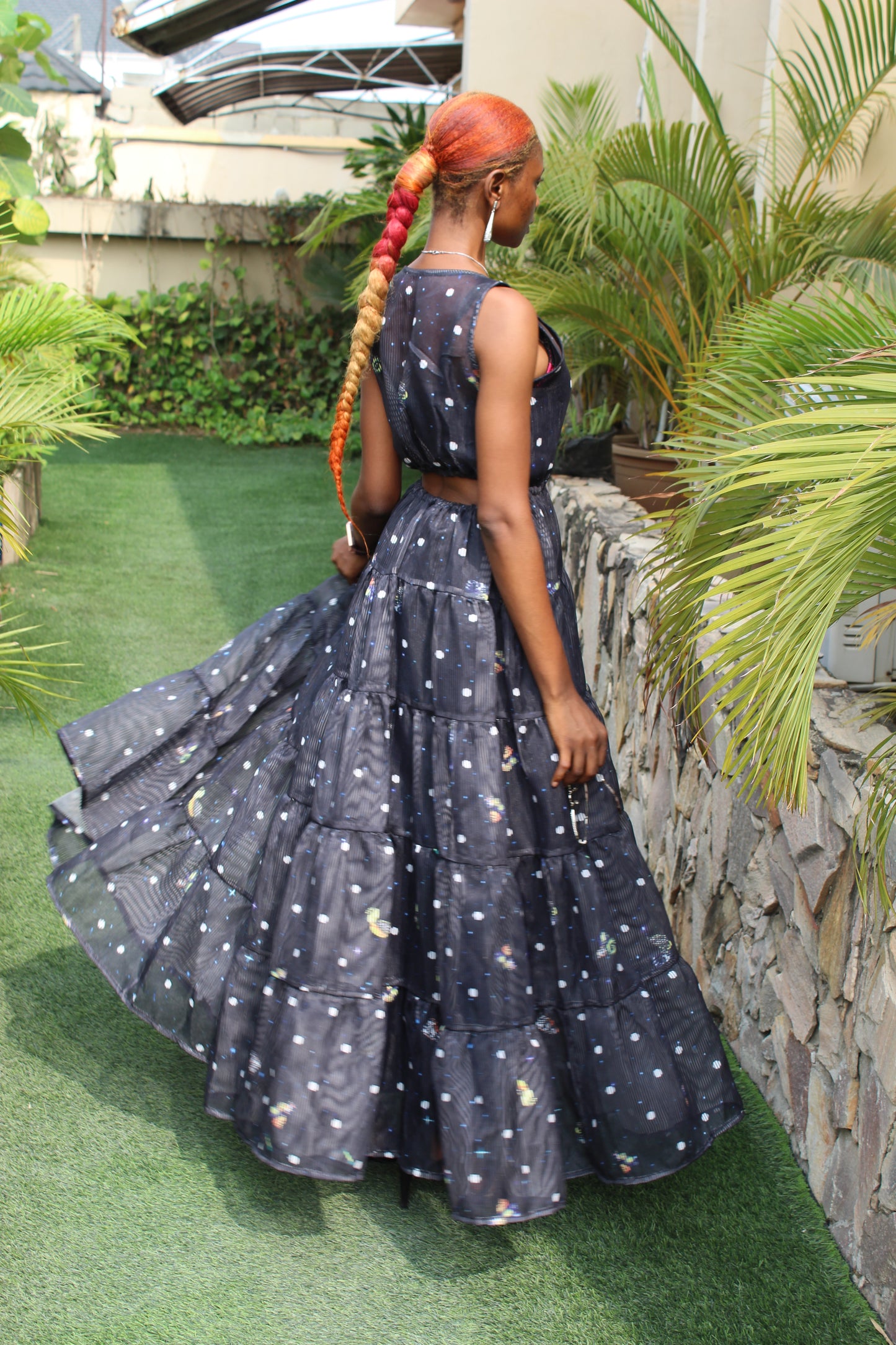 Tiered Dress with cut out back, Tiered Maxi Dress, Wandizi long dress