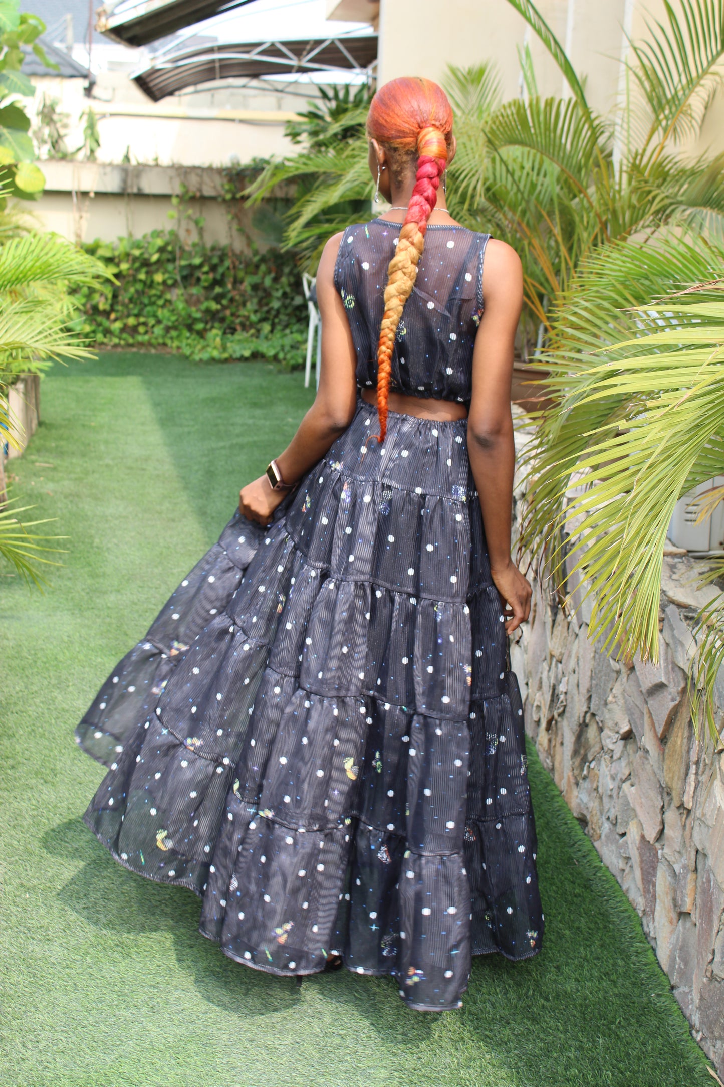 Tiered Dress with cut out back, Tiered Maxi Dress, Wandizi long dress