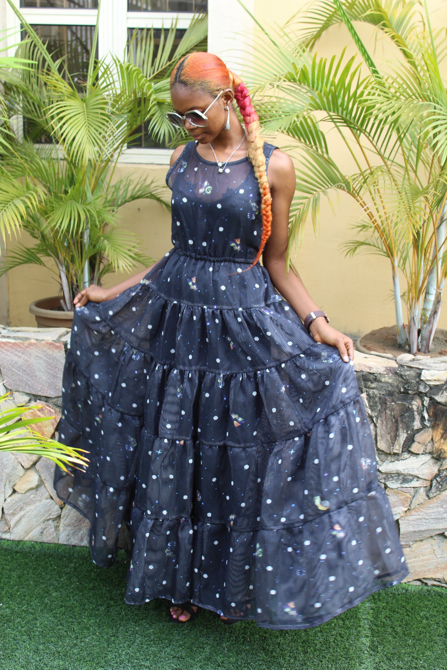 Tiered Dress with cut out back, Tiered Maxi Dress, Wandizi long dress