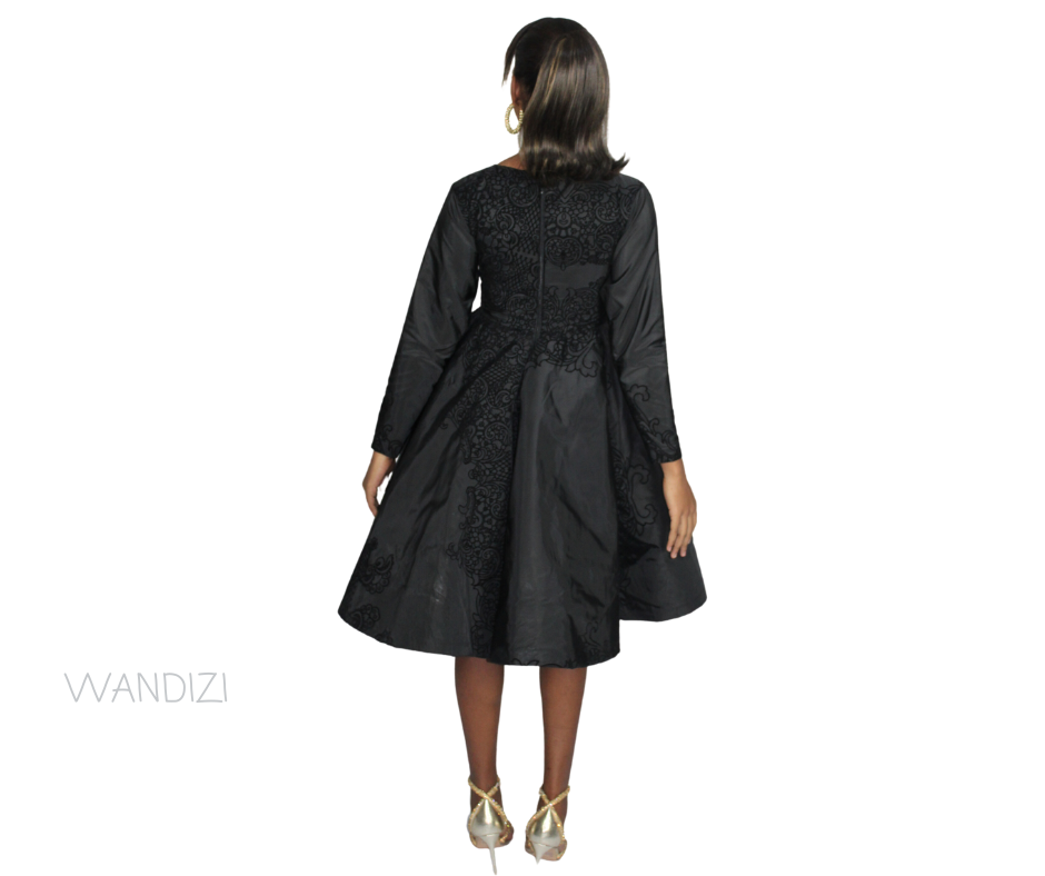 African Print Black Flare Sleeve Dress, Prom Flare Dress, Chiffon dress, African Women's Clothing