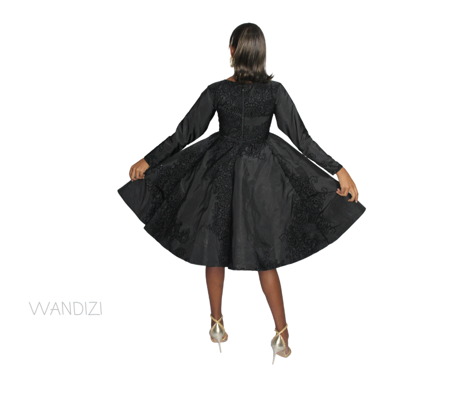African Print Black Flare Sleeve Dress, Prom Flare Dress, Chiffon dress, African Women's Clothing