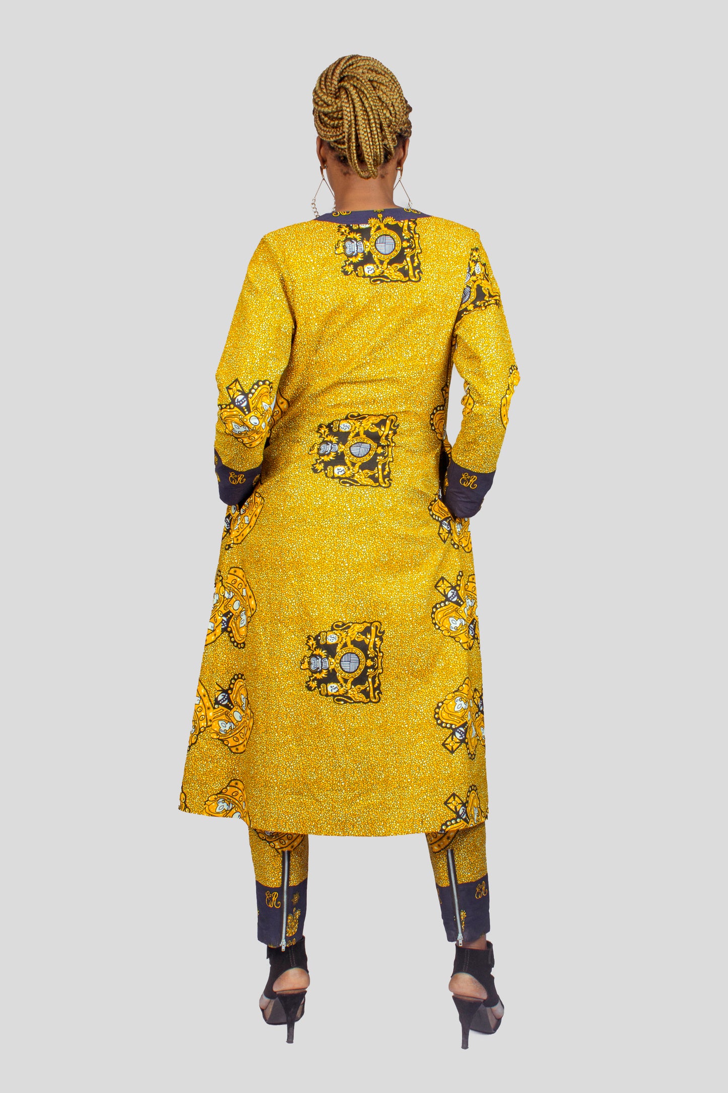Gold African Print Ankara Long Jacket and matching jogger pants, Ankara Jacket, Ankara pants