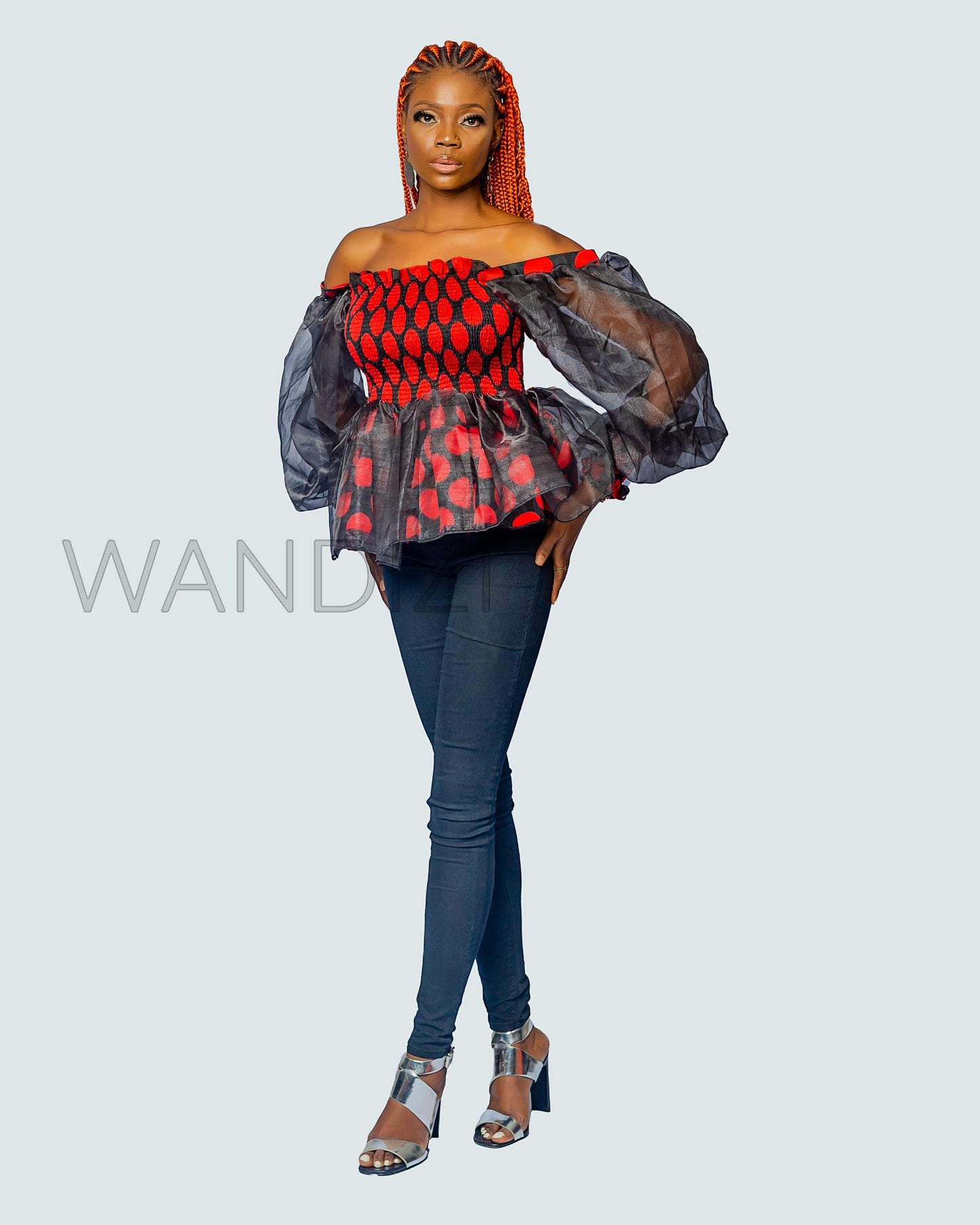 Organza Smocked Off Shoulder Top, African Womens Clothing, Womens Clothing, Off the shoulder top