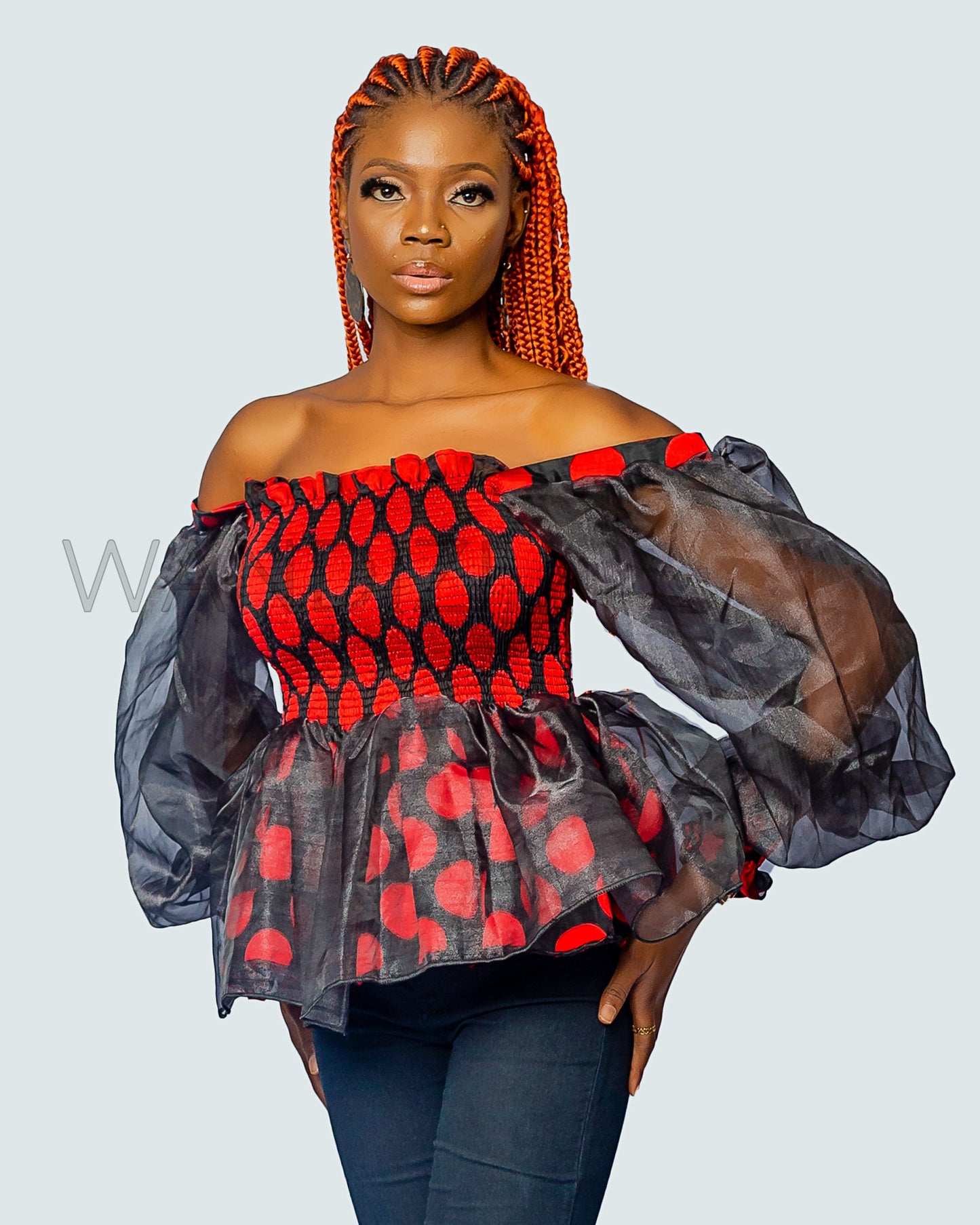 Organza Smocked Off Shoulder Top, African Womens Clothing, Womens Clothing, Off the shoulder top