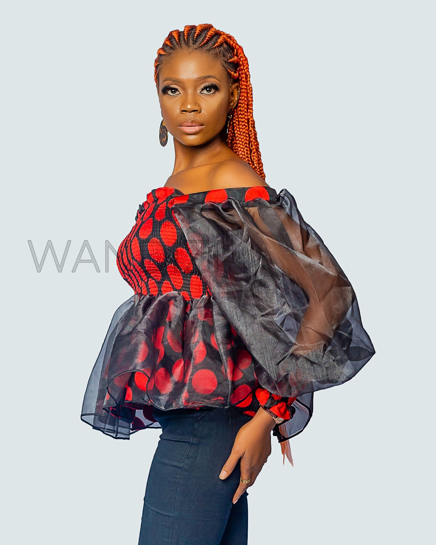 Organza Smocked Off Shoulder Top, African Womens Clothing, Womens Clothing, Off the shoulder top