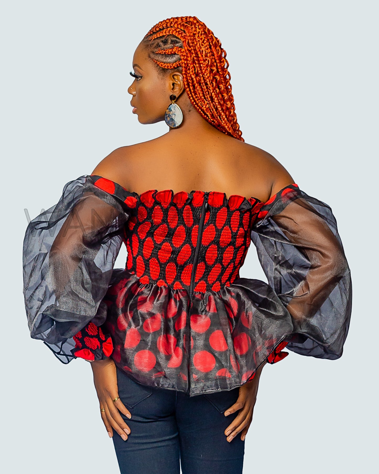 Organza Smocked Off Shoulder Top, African Womens Clothing, Womens Clothing, Off the shoulder top