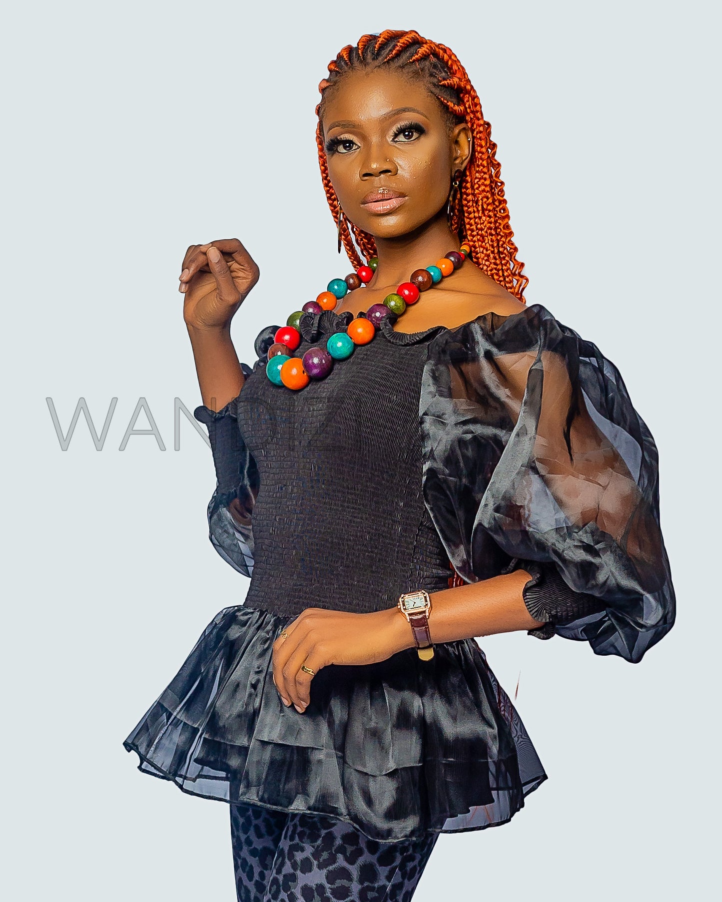 Black Organza Smocked Off Shoulder Puff Sleeve Top, Womens Clothing, Off the shoulder top