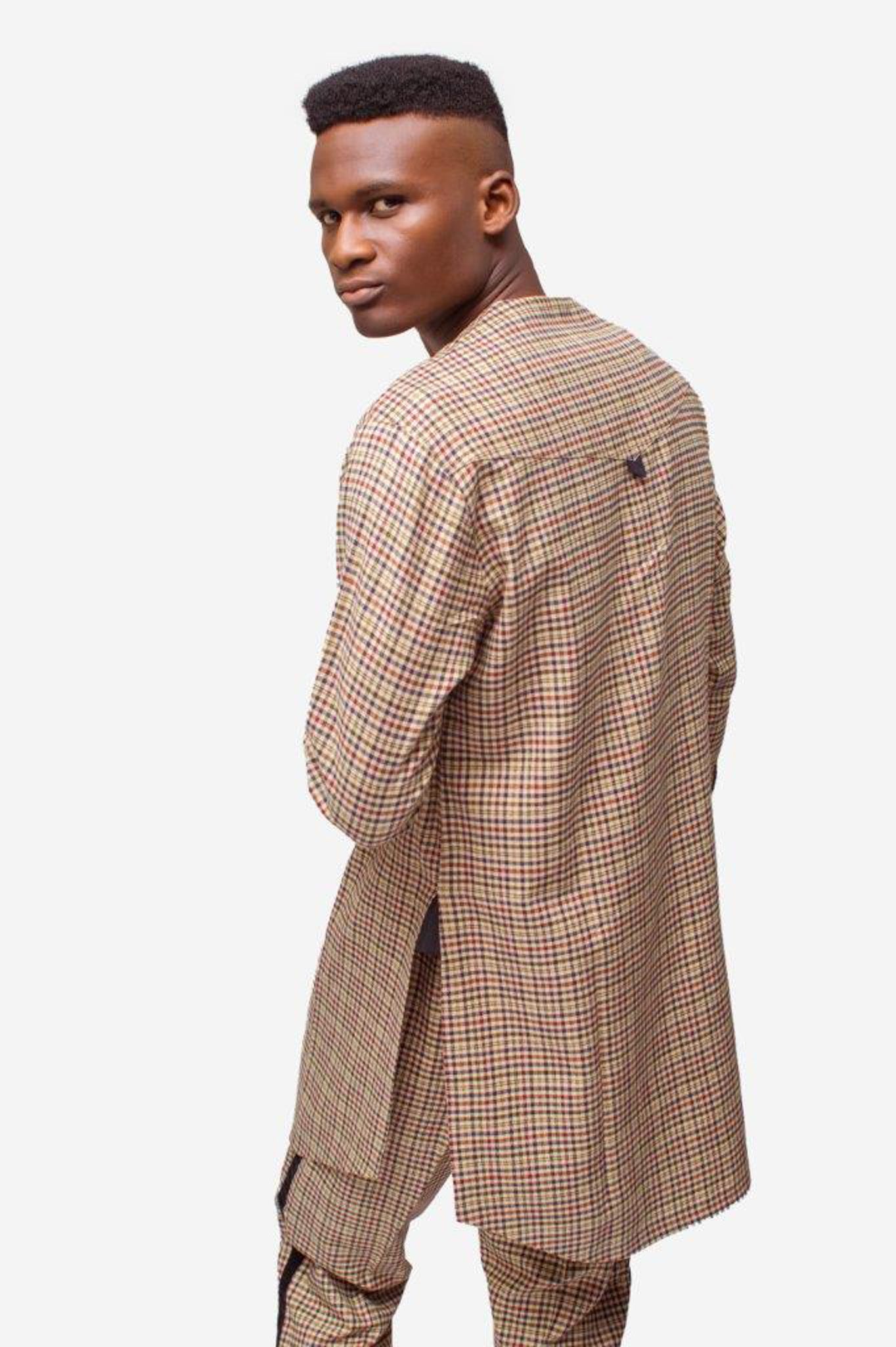 African men's suit in Brown tartan