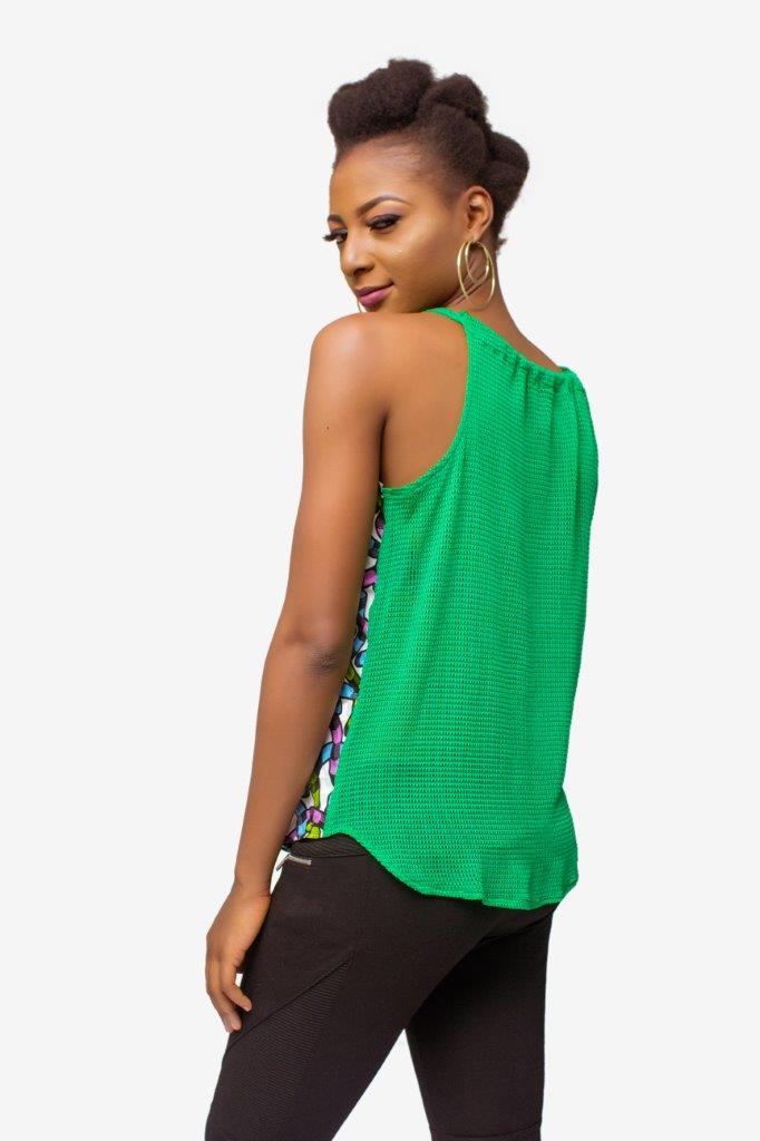 Green African Print Ankara & Net Mix Strappy Top