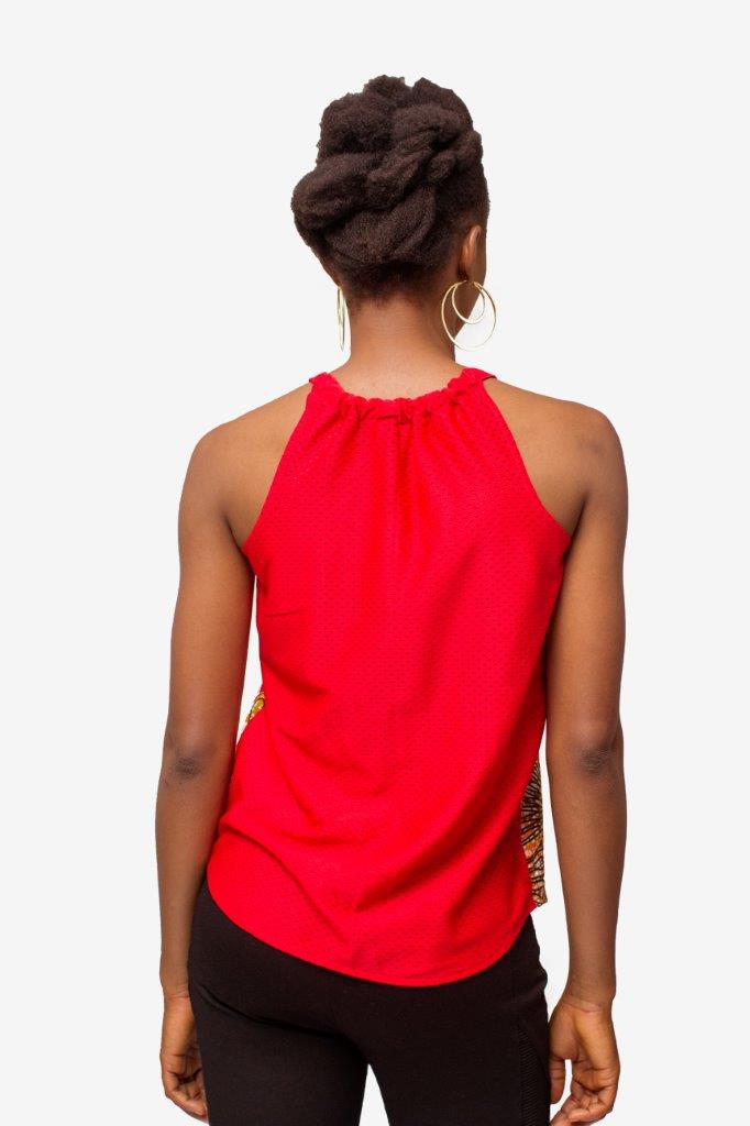 Red African Print Ankara & Net Mix Strappy Top