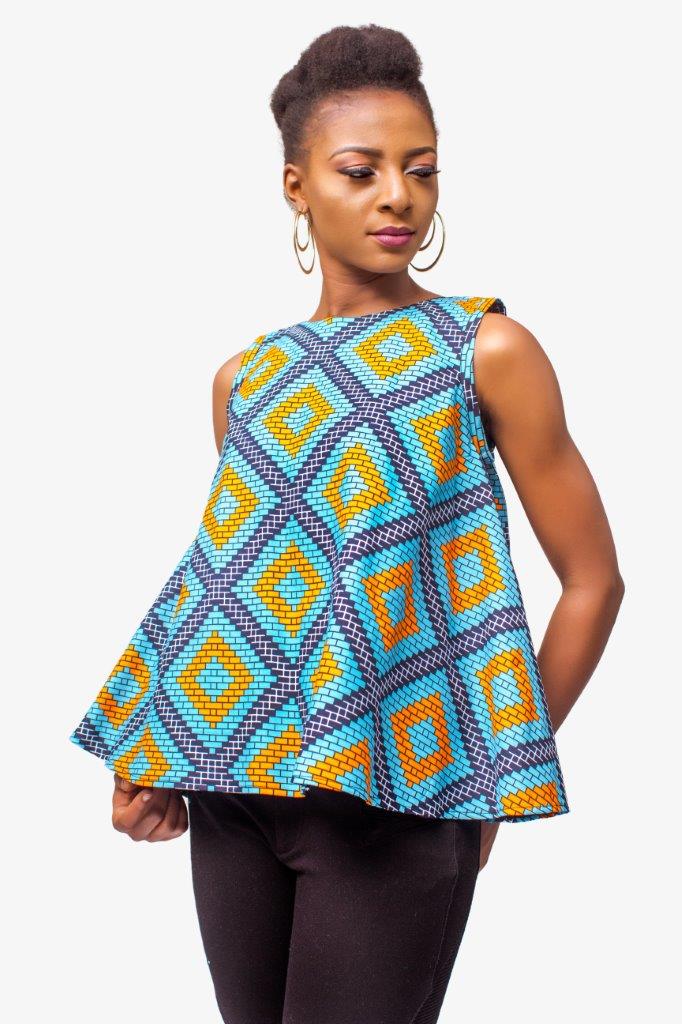 Blue African Print Top, Ankara top, African Womens Clothing, Womens Clothing, Womens wear