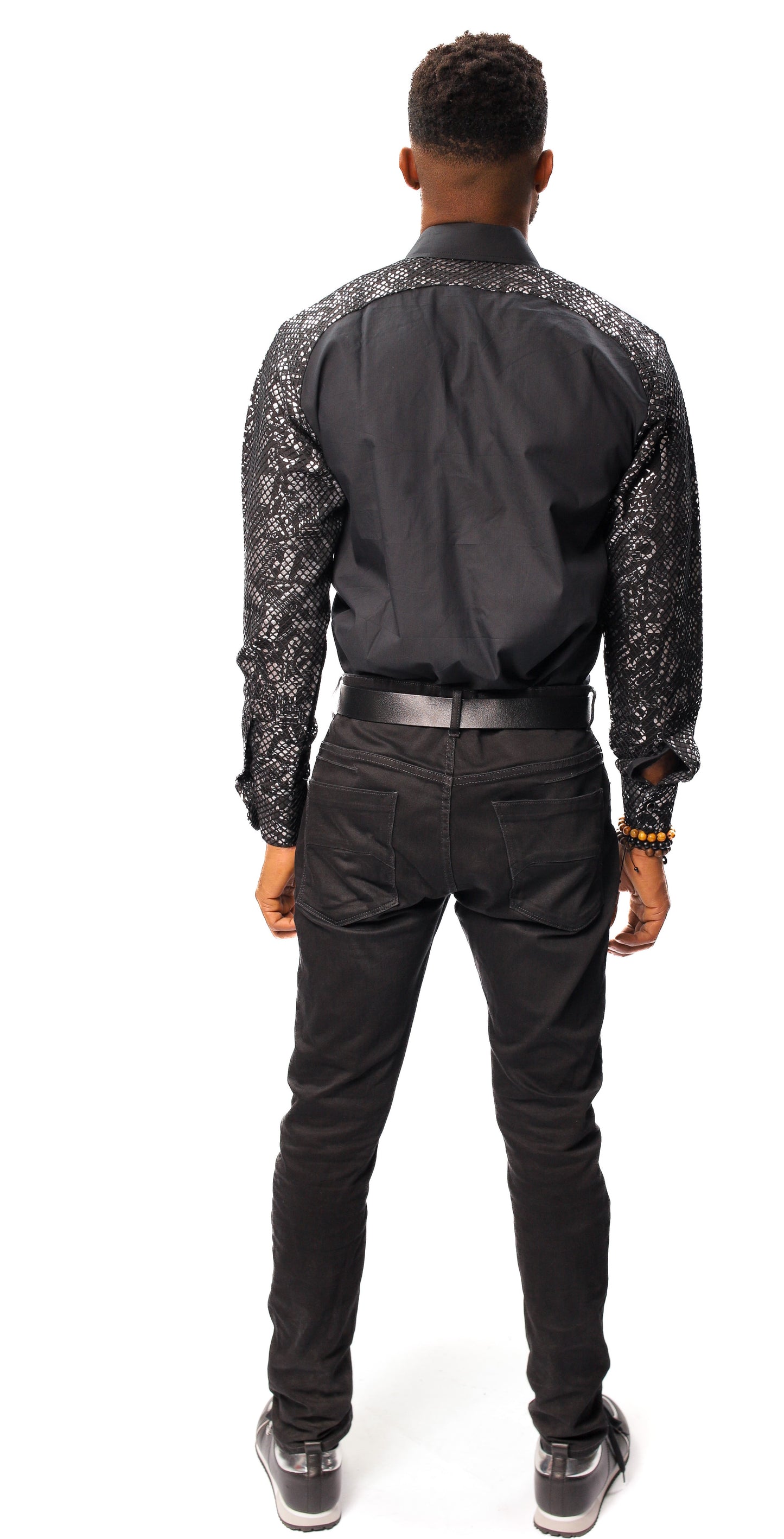 Black and Silver Snake Skin Shirt, African Men Shirt, African Mens Clothing
