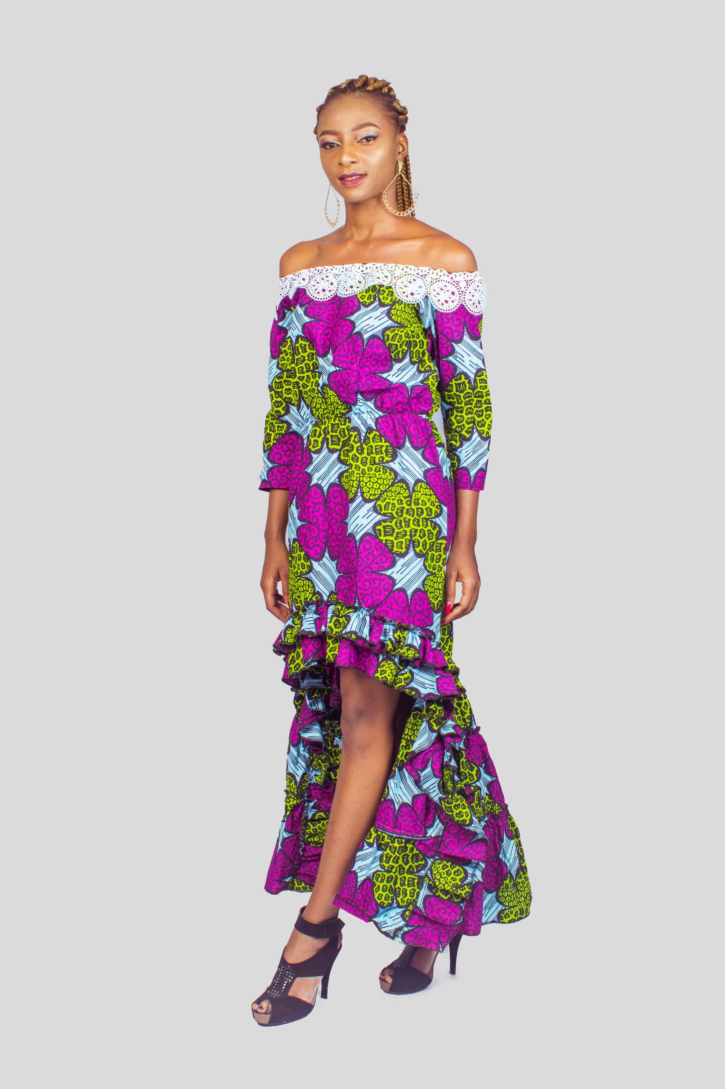 Ankara Off the Shoulder High Low Dress, African Print Dress, African Clothing for Women